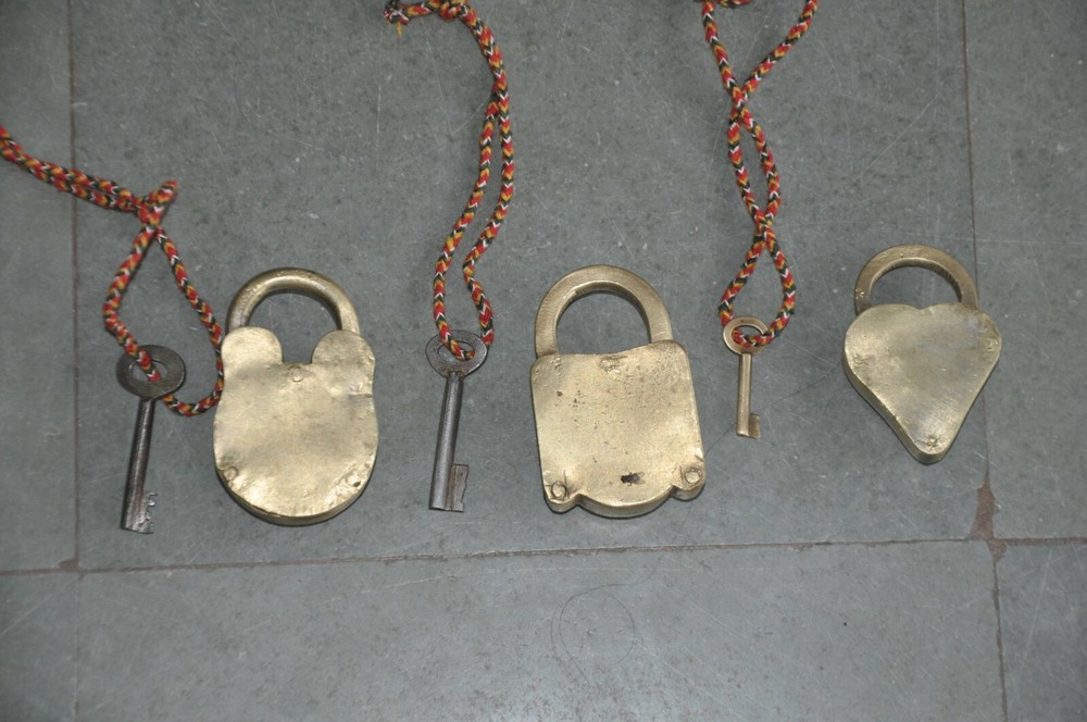 3 Pc Vintage Brass Different Shape & Size Handcrafted Padlocks