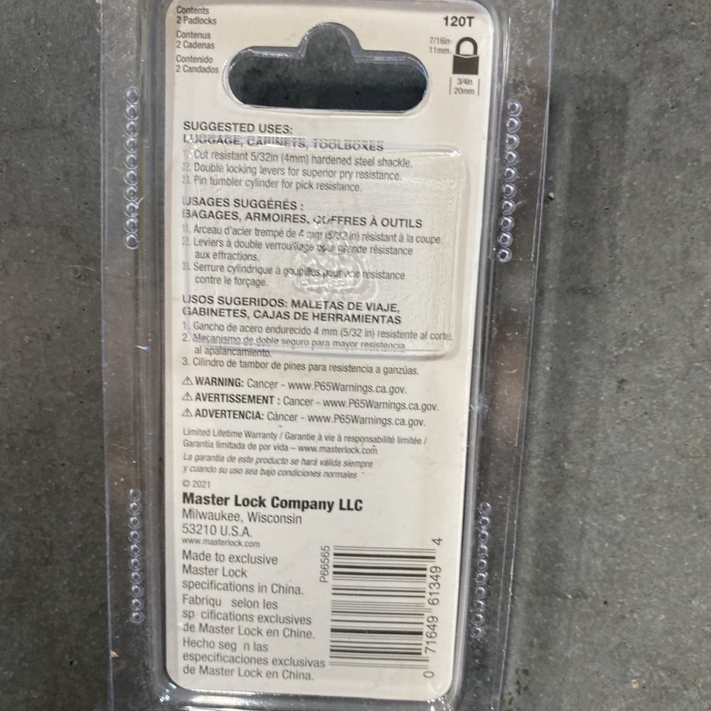 Master Lock 2-Pk. Solid Brass Padlocks, Model# 120T