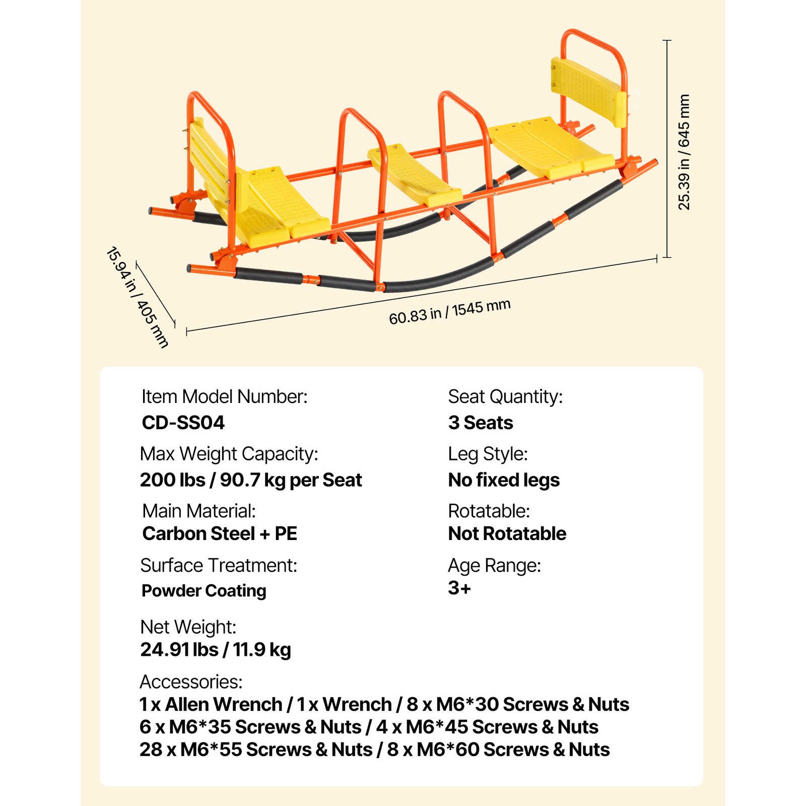 Kids Seesaw 200 lbs Capacity Metal Rocking Teeter Totter with Handles