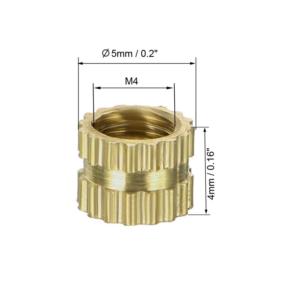 100pcs M4 x 4mm x 5mm Brass Knurled Threaded Insert Embedment Nuts