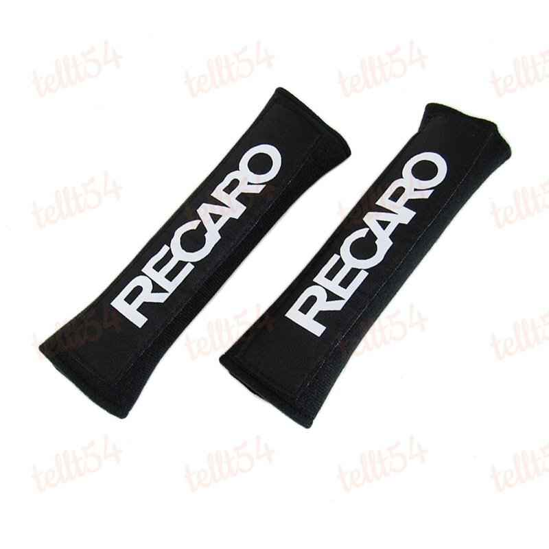 X2 Black RECARO Logo Racing Embroidery Soft Cotton Seat Belt Cover Shoulder Pads