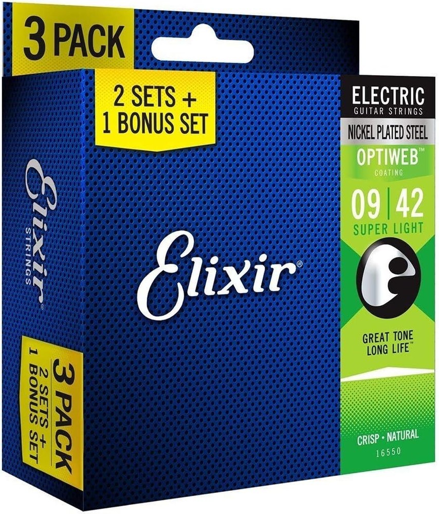 *3 SETS ELIXIR 19002 OPTIWEB COATED ELECTRIC GUITAR STRINGS SUPER LIGHT - 9-42*