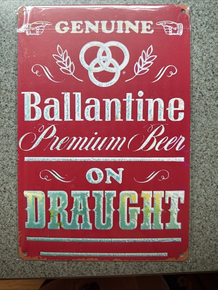 Genuine “Ballantine” Premium Beer On Draught 8”x12” Tin
