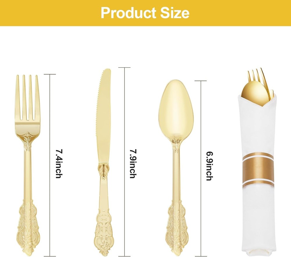 100-piece gold plastic tableware set