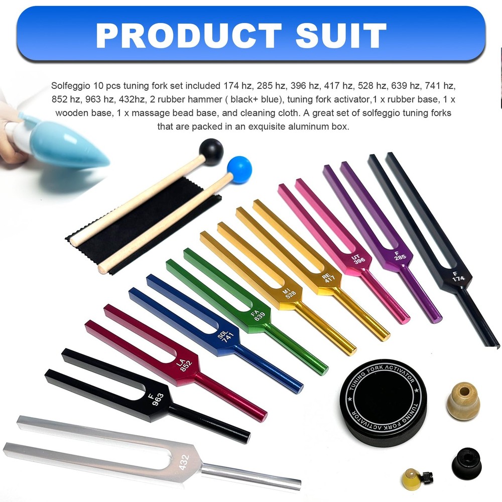 Solfeggio Tuning Forks Set, 10 pcs Solfeggio 10 set Multicolourï¼ˆ(Upgraded)ï¼‰