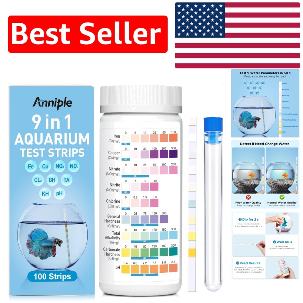 Complete Aquarium Testing Kit - 100  Strips, Tubes & Thermometer Included