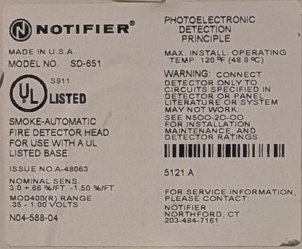 Notifier SD-651 Smoke Detector - SAME DAY SHIPPING
