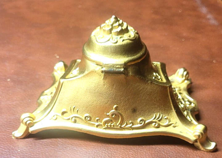 Vintage Brass S K Co. Art Nouveau Inkwell, Roller Blotter,pens - Ornate Etching