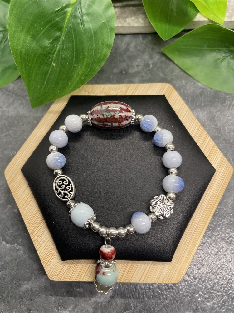 Handmade Ceramic Bead Beaded Stackable 6” Plus Stretch Bracelet New B300
