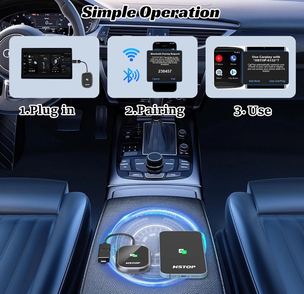 HSTOP 2in1 USB Wireless Carplay Android Auto Car 5.8Ghz WiFi Bluetooth Adapter