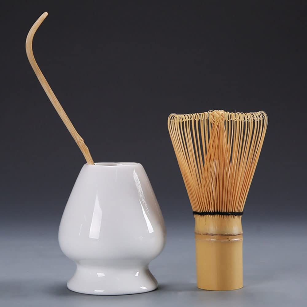 Matcha Tea Set 3-Piece Chasen Whisk Chashaku Scoop Holder White Bamboo Japan