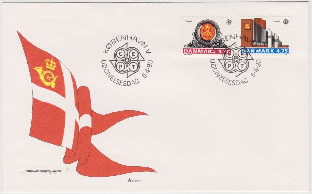 Denmark FDC 1990, Europa C.E.P.T., Post Office Buildings, Mint