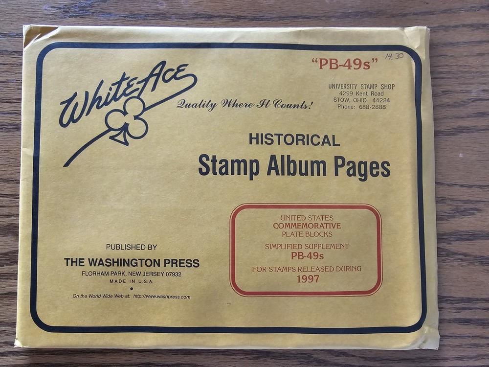 White Ace Stamp Supplement PB-49S for 1997 Commemorative Plate Blocks NOS