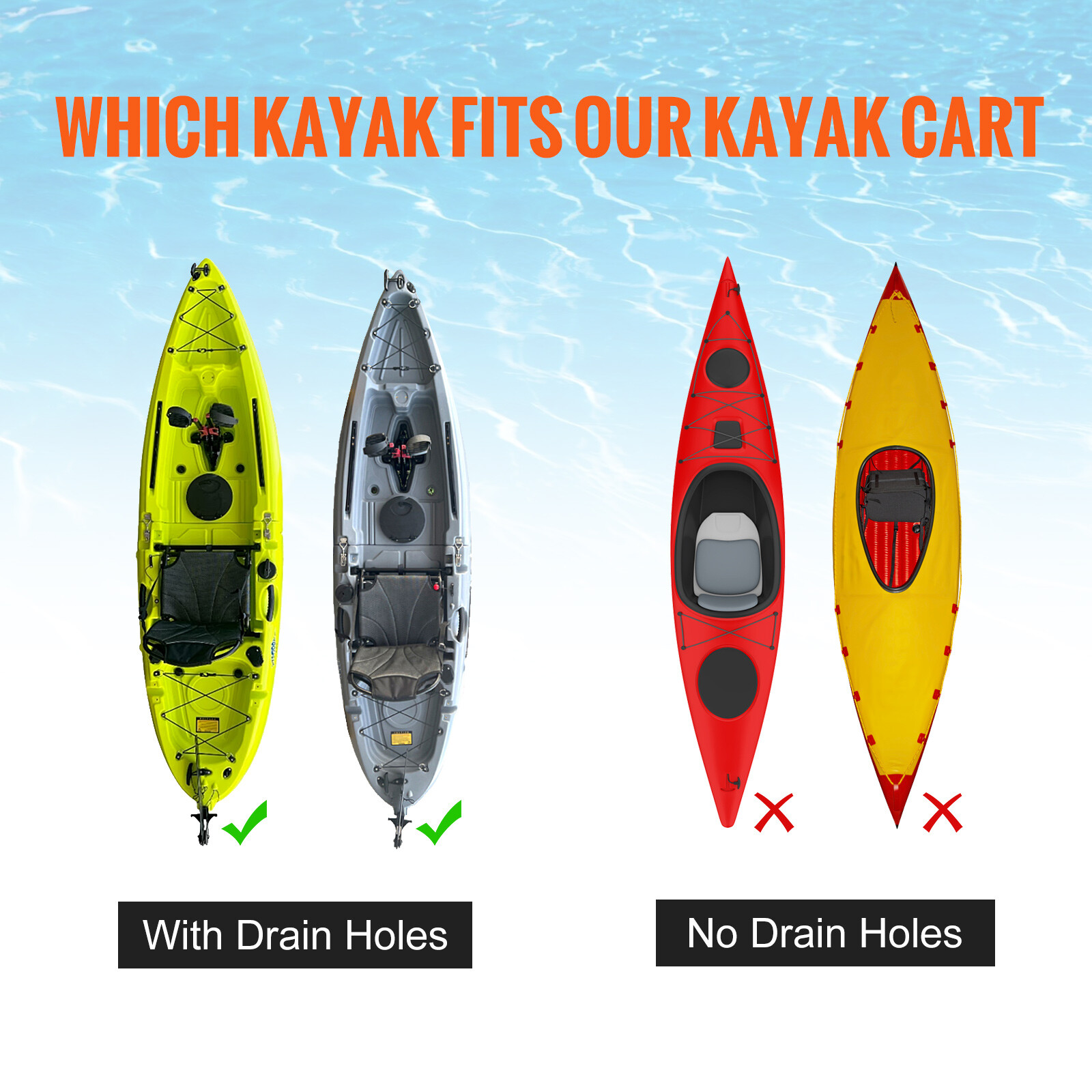 VEVOR Adjustable Kayak Cart Canoe Boat Carrier 280lbs Load with 10'' Solid Tires