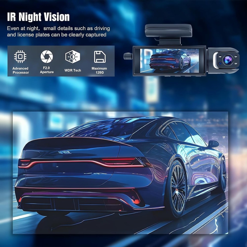 Comprehensive 1080P Front/Inside Dash Camera with Loop Recording & Night Vision