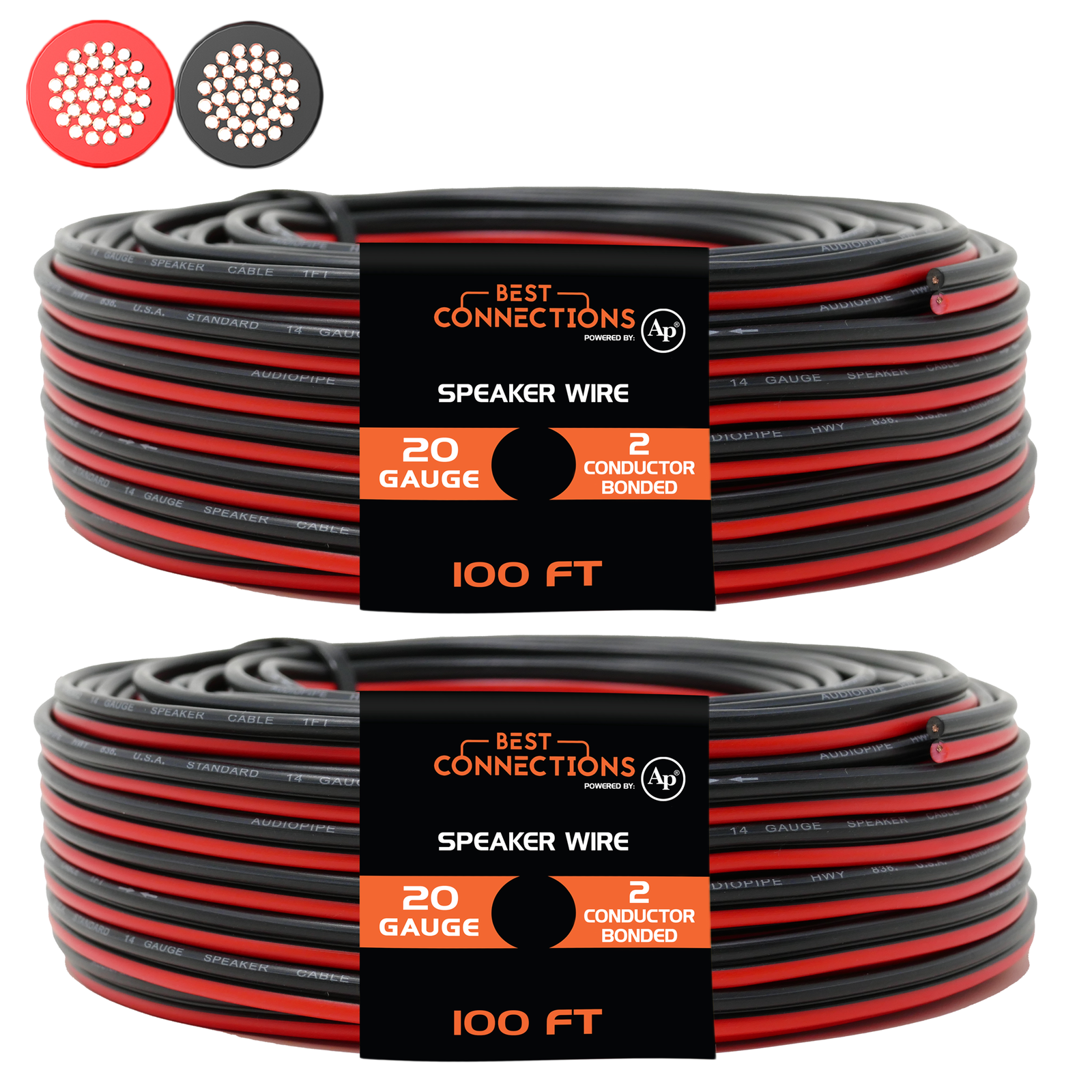 2 Rolls 20 Gauge 100 Feet Red Black Speaker Wire 2 Conductor CCA (200 FT total)