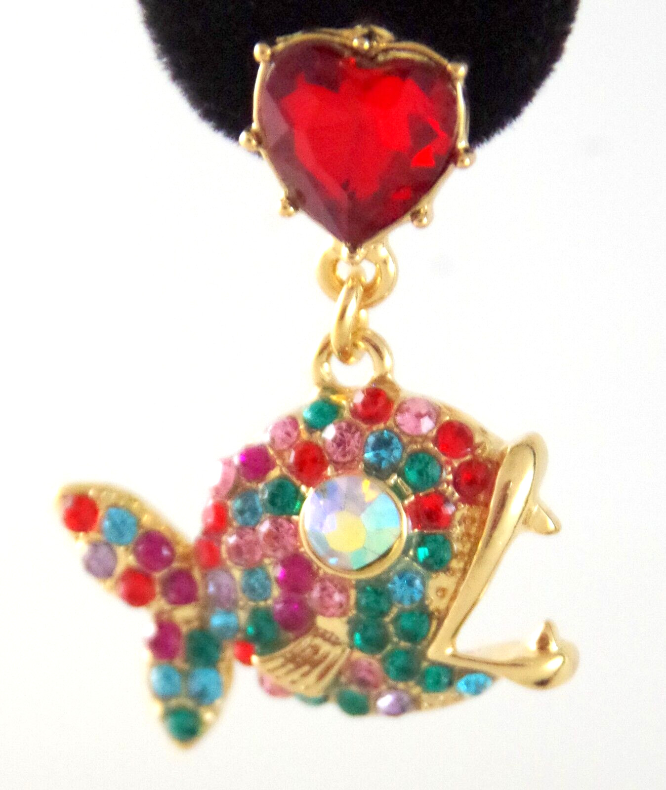 BETSEY JOHNSON ASYMMETRICAL PREDATOR/ SCHOOL OF FISH RHINESTONE DANGLE EARRINGS