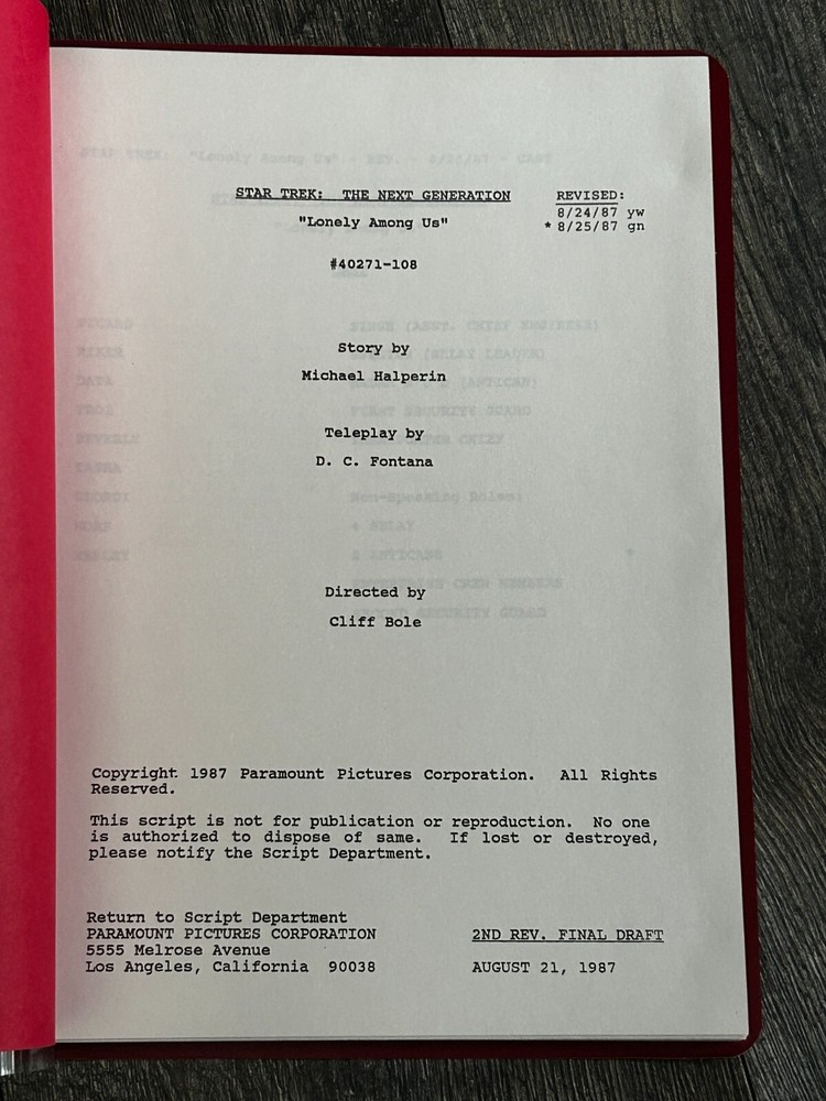 STAR TREK Script The Next Generation Lonely Among Us 2nd Revision Final Draft