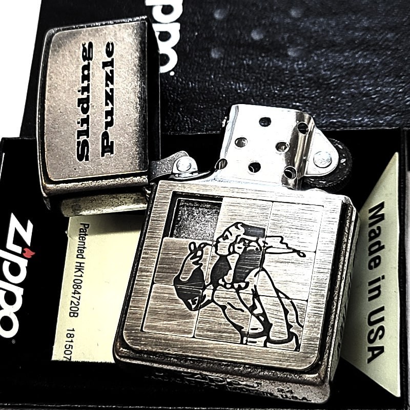 Zippo Windy Puzzle Etching Antique Silver One Sided Processing Lighter Regular