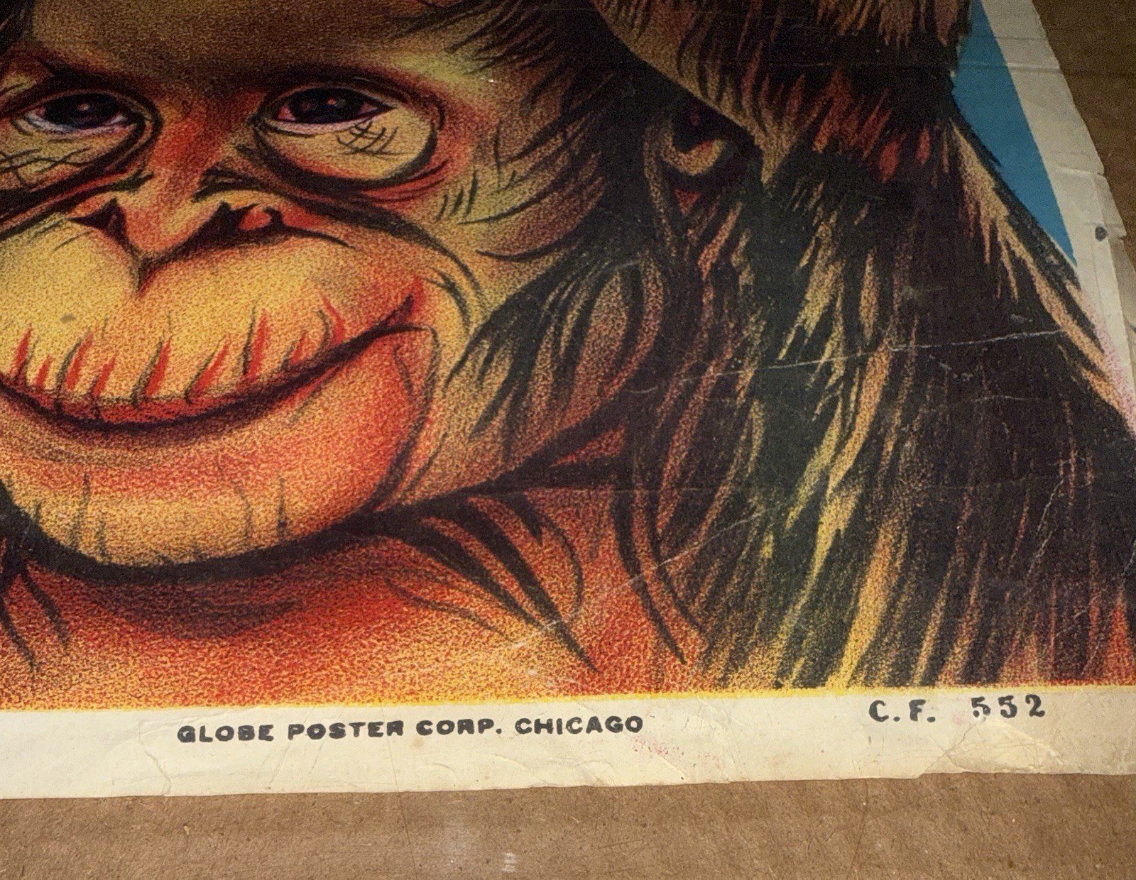 GLOBE Vintage Antique 1950S Litho Usa Circus Poster Evil Looking Monkeys Great