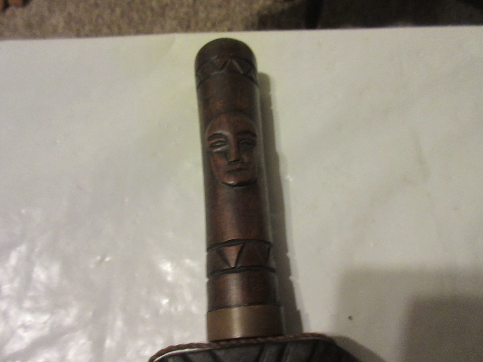 Vintage Tribal Knife in Carved Wooden Sheath