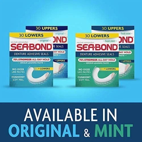 Sea Bond Lower Secure Denture Adhesive Seals, Original Flavor Seals, 30 Ct, 4 Pk