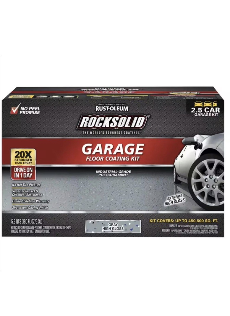 Rust-Oleum RockSolid Polycuramine Garage Floor Coating Kit 2.5 Car Garage GRAY