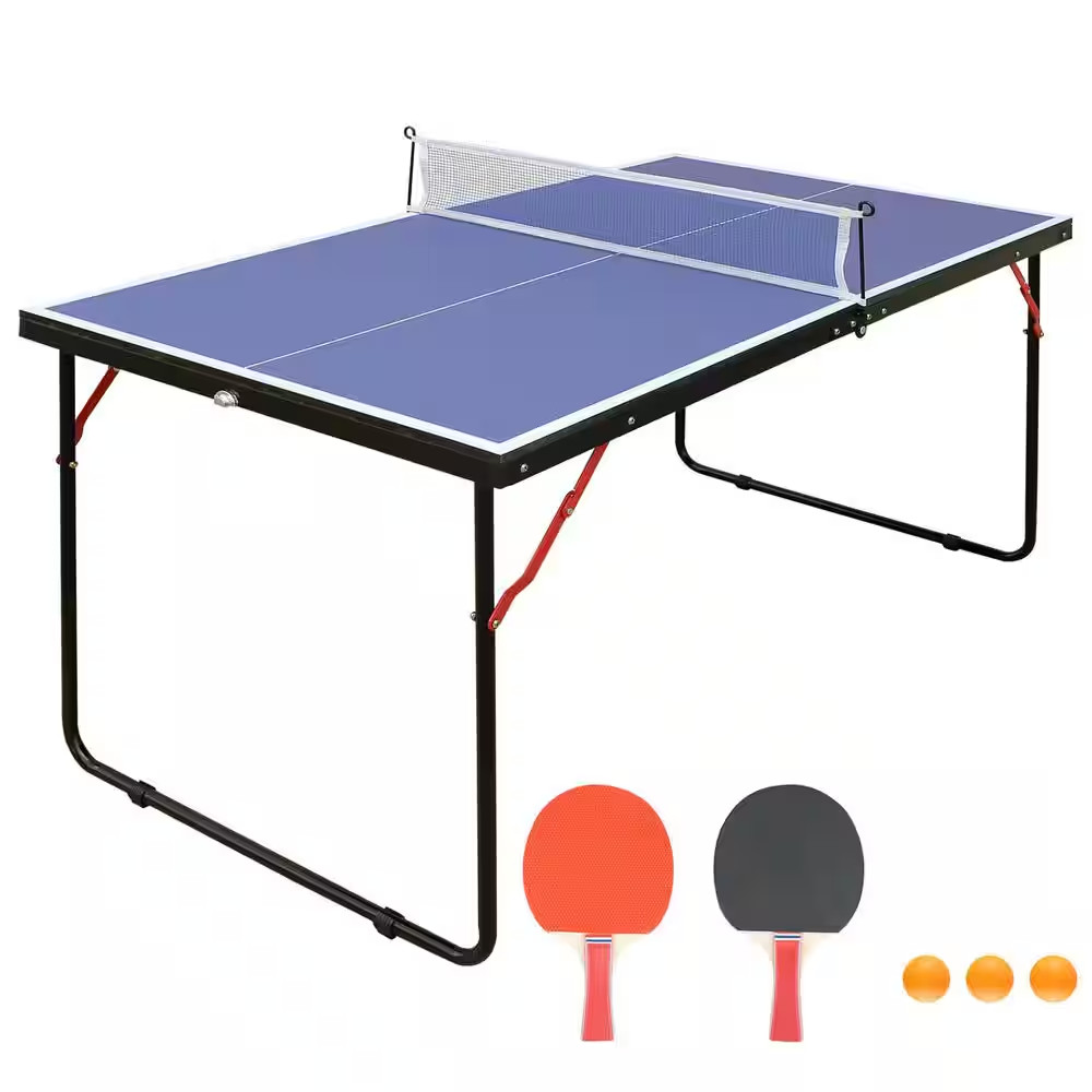 53.94 In. Table Tennis Table Midsize Foldable & Portable Ping Pong Table Set wit