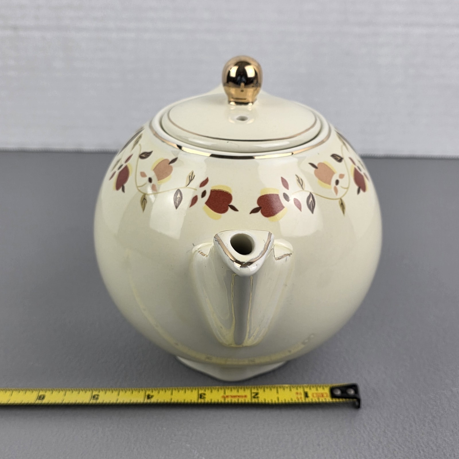Vintage Cream Teapot with Gold Trim & Floral Pattern, Mid-Century Style