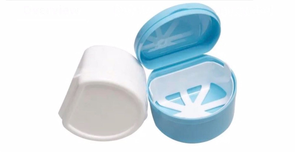 2 Pack Colors Denture Bath Case Cup Box Holder Storage Soak Container &Strainer