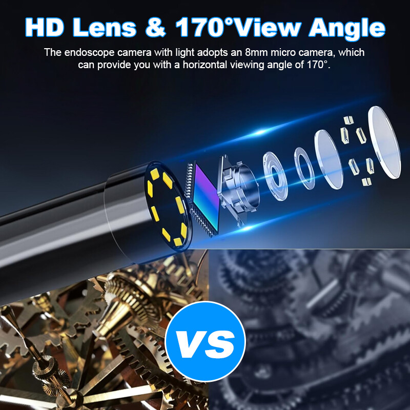 8mm LED Handheld Industrial Borescope Endoscope 2.4" Inspection Snake Camera