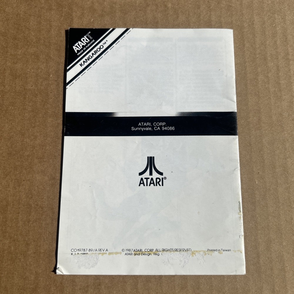 Kangaroo Game Program Instructions Manual Atari 2600 Authentic 1987 CO19787-89