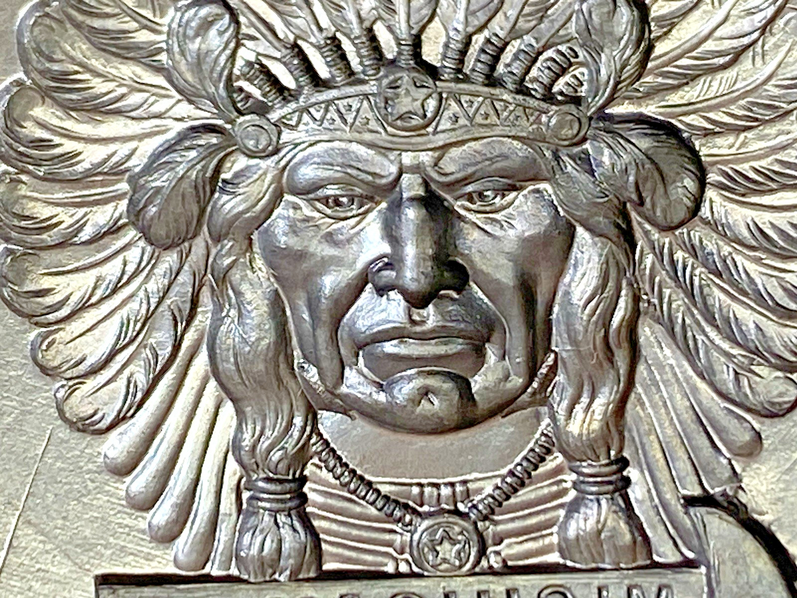 VTG Die Mold Native American Indian Chief Michigamua Tomahawk Watch Fob Medal