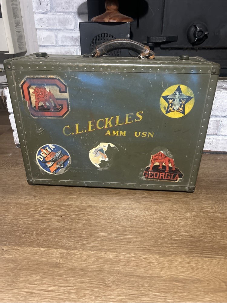 WW2 Avaiators Military Suitcase Markings Named Navy Delta UGA Eastern Deco Cool