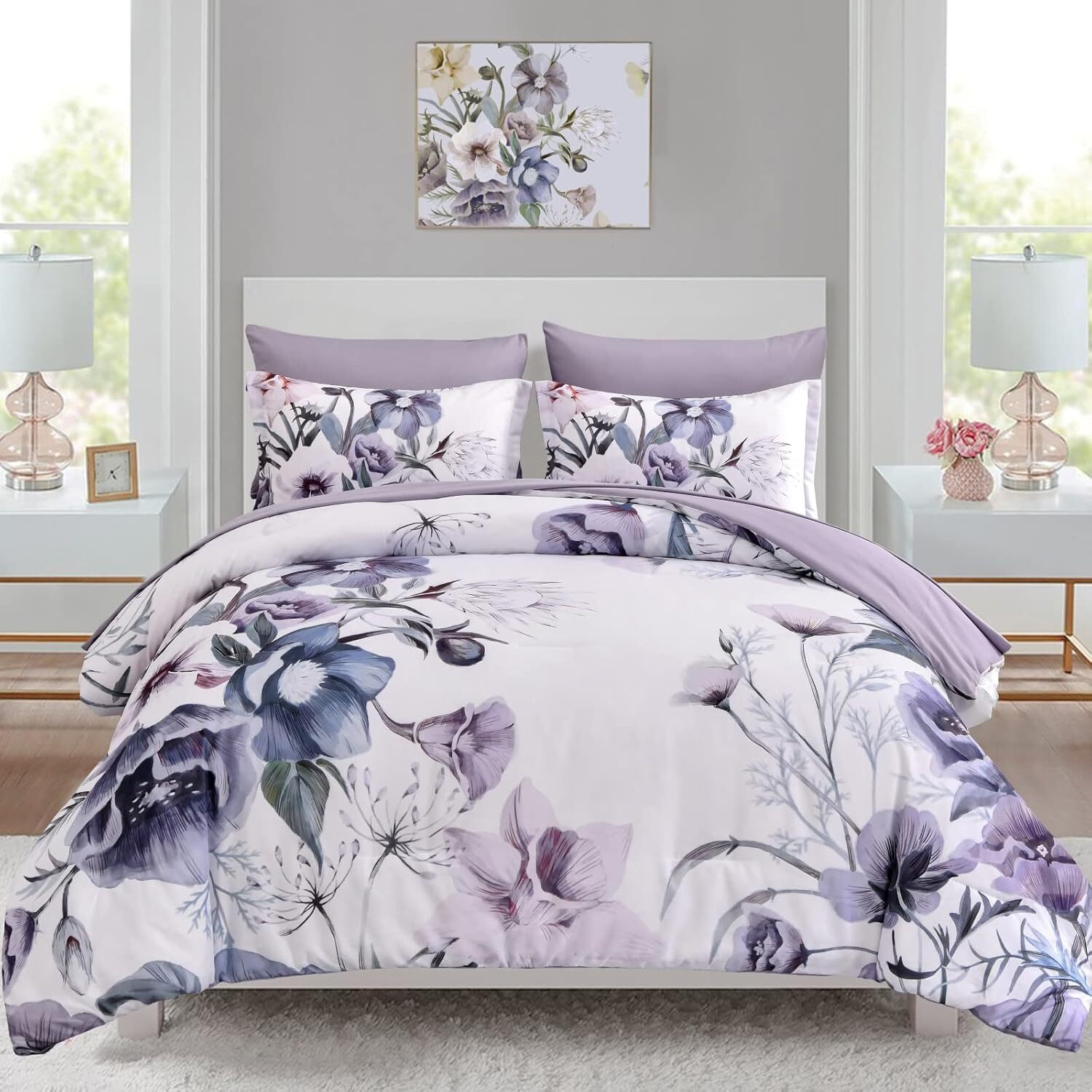 Floral Comforter Set Queen Size 7 Piece, Flower Bed in a Bag,Floral Comforter