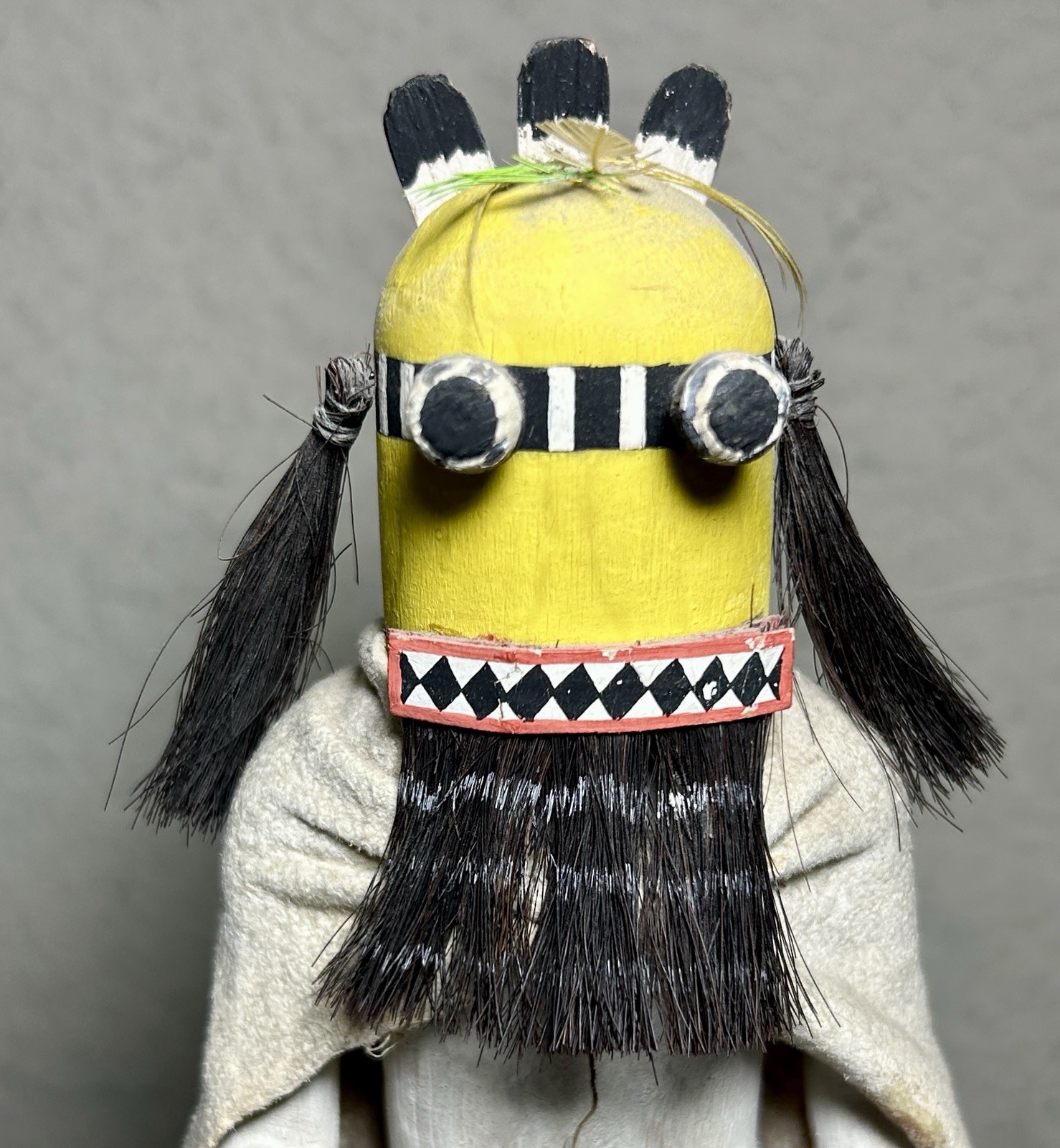 Antique Authentic Zuni or Hopi Kachina Doll Yellow Clown Koshare A’hote 9” Tall
