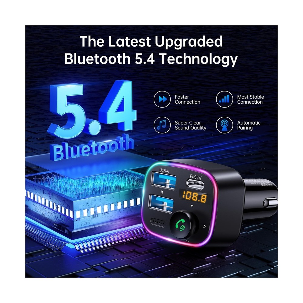Syncwire Bluetooth 5.4 FM Transmitter Car Adapter 48W (PD 36W & 12W... Fast Ship