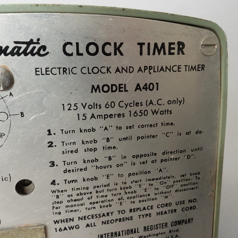 Vintage Intermatic Clock Timer Model A-401 Electric Clock Appliance Timer TESTED