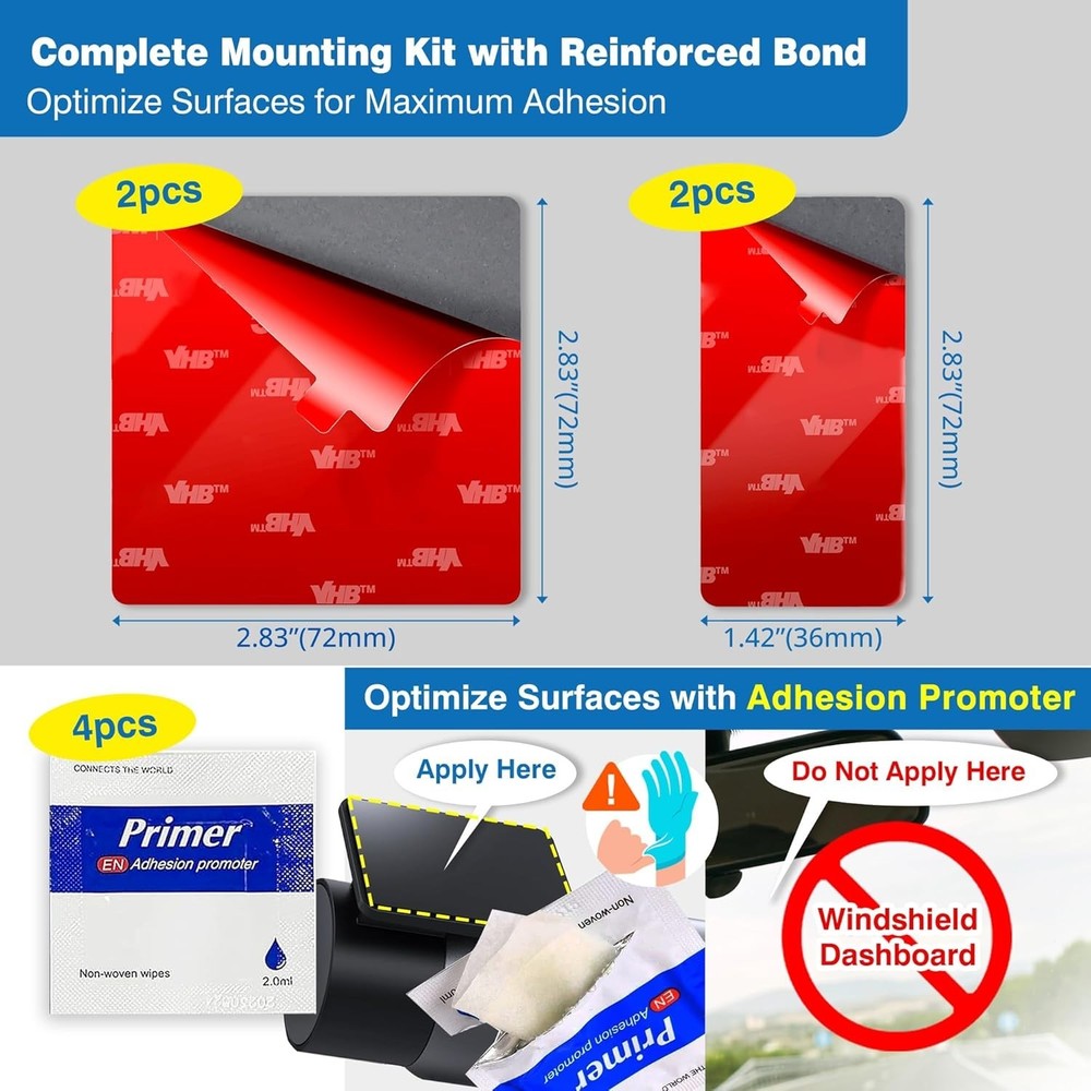 High-Bond Double-Sided Adhesive Pads for Windshield - Ultimate Dash Cam Support