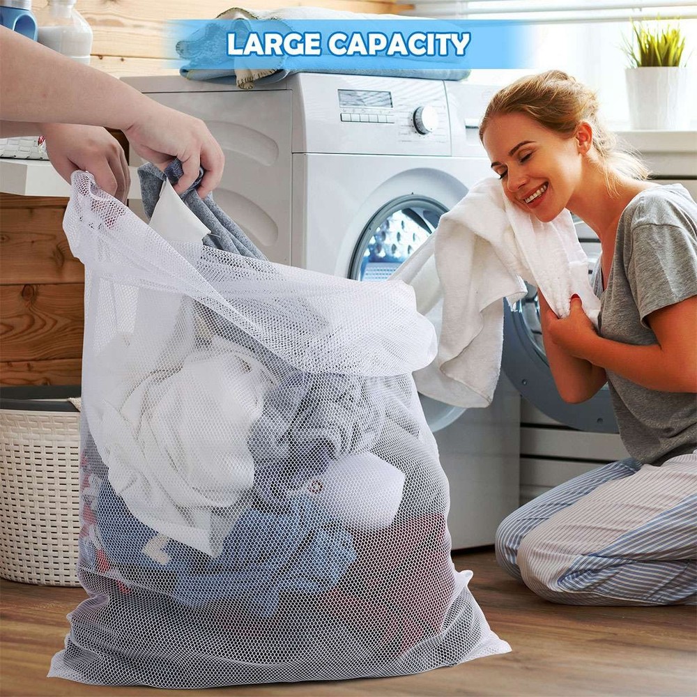Drawstring Laundry Bag Foldable Hamper Large Mesh Wash Clothes Bag