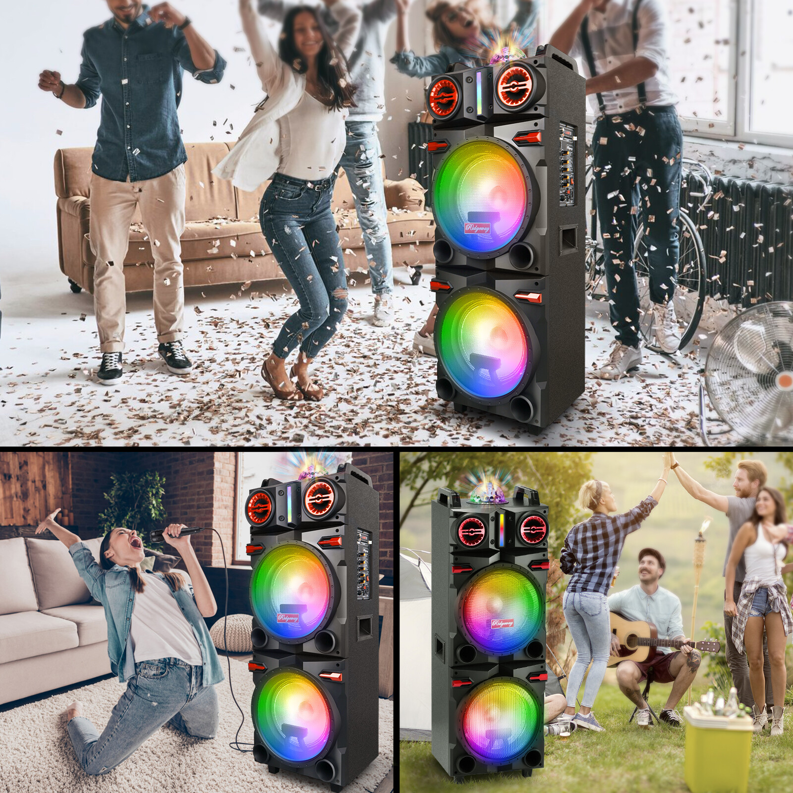 9000W Dual 10" Woofer Bluetooth Party Speaker - Rechargeable FM Karaoke DJ AUX