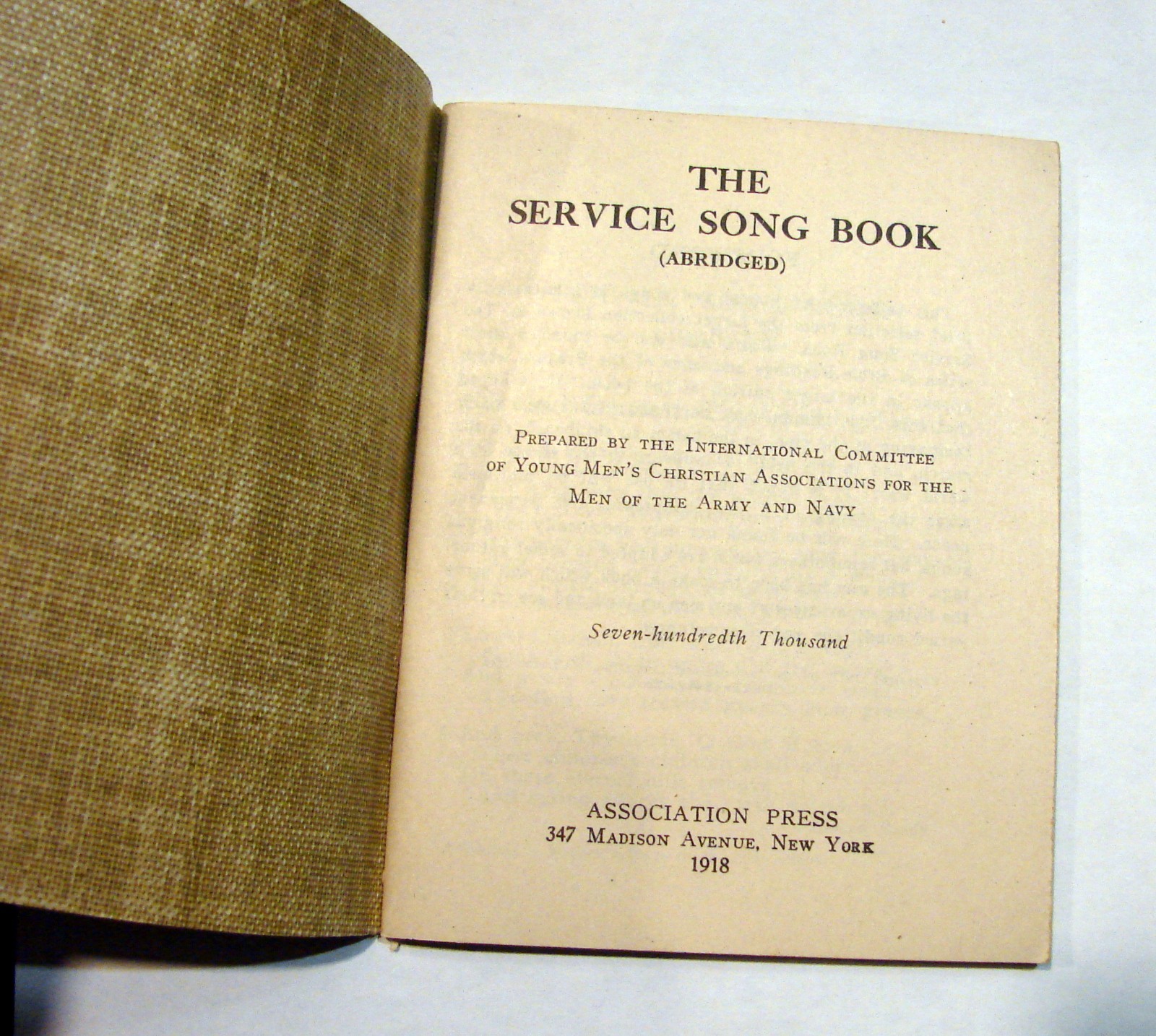 WW1 1918 THE SERVICE SONG BOOK ABRIDGED YMCA MILITARY