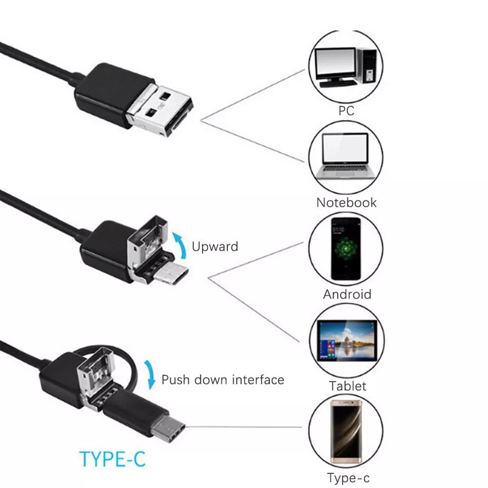 3in1 Megapixels HD USB C Endoscope Type-C Borescope Inspection Camera ForAndroid