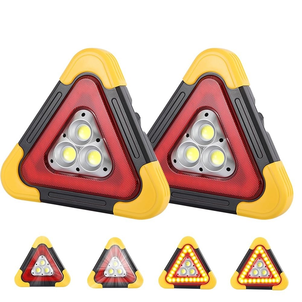 2Pcs Emergency Warning Triangle LED Lights Solar Charging 5 Mode Road Side LE...