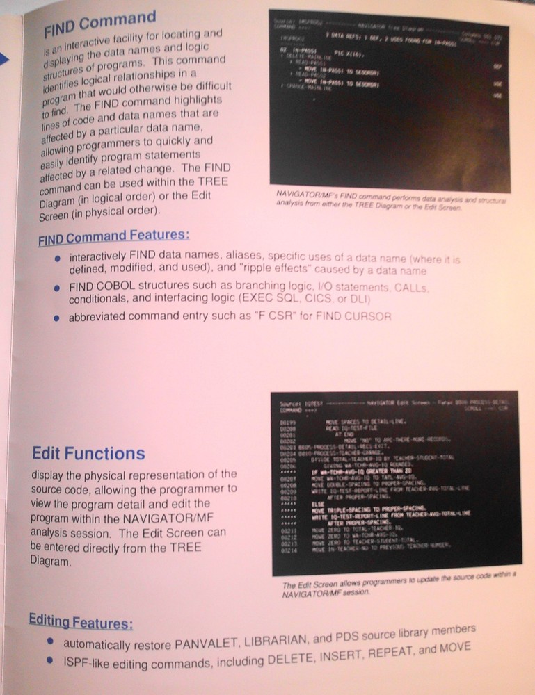 NAVIGATOR/MF brochure 1989 Source code analysis for IBM mainframe COBOL programs