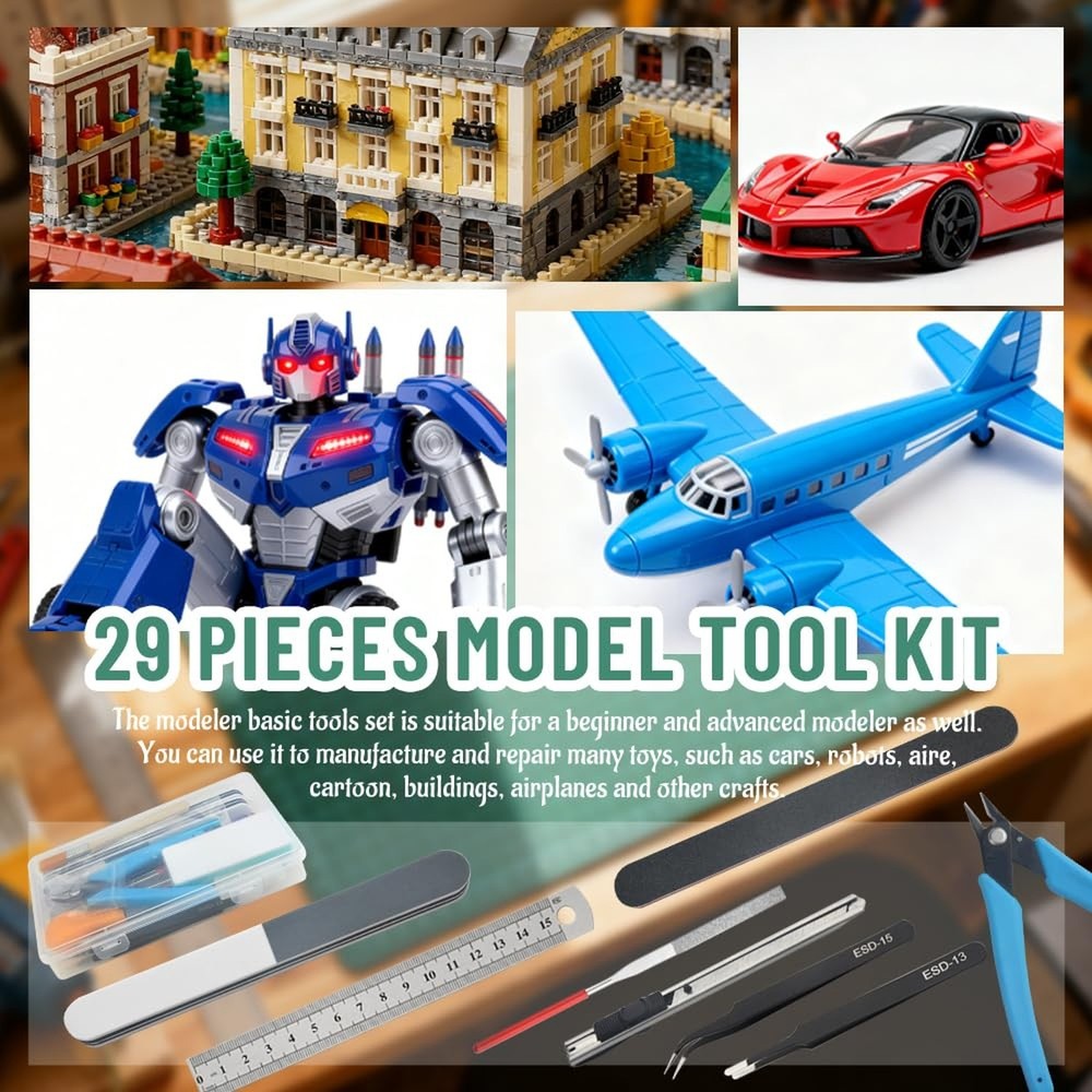 Bigstone 29 PCS Model Tools Kit Modeler Basic Tools Hobby Building Tools Craf...