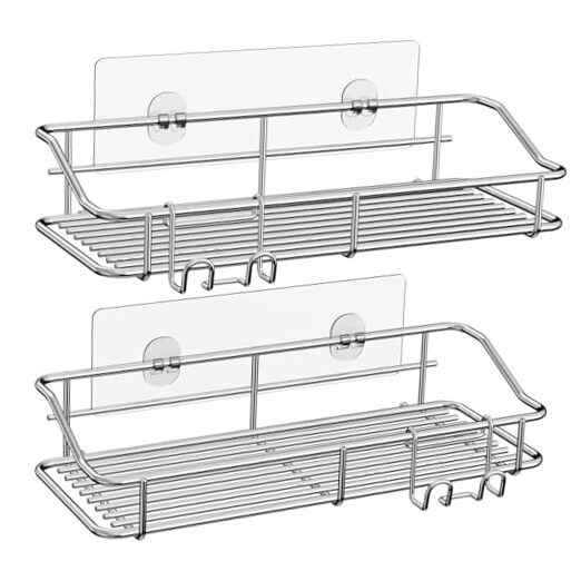 Shower Caddy Shelf Storage Rack Adhesive Without Drilling 2 Pack A-Silver