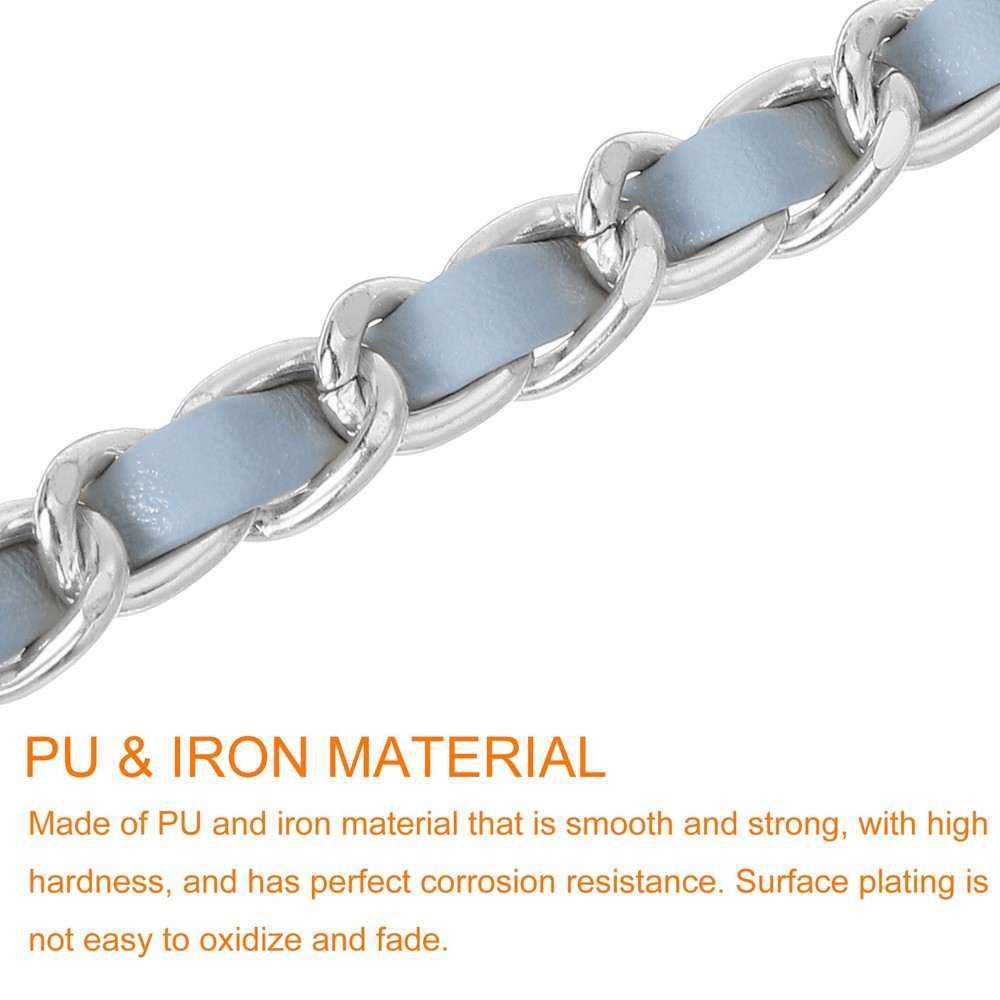 Purse Strap, 32" Leather for Shoulder Strap (Sky Blue, Silver)