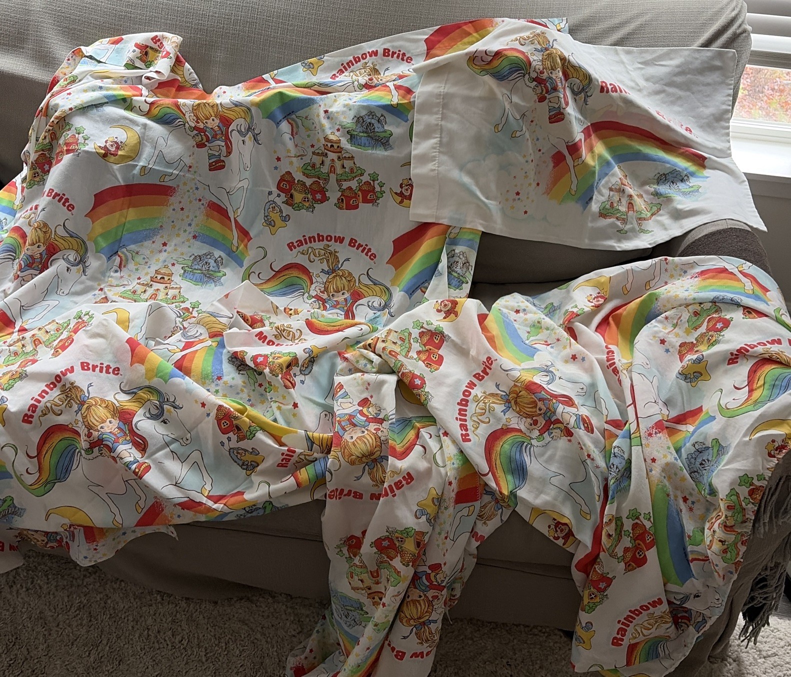 Rare Vintage Hallmark 1983 RAINBOW BRITE Twin Bedding and Pillow Case