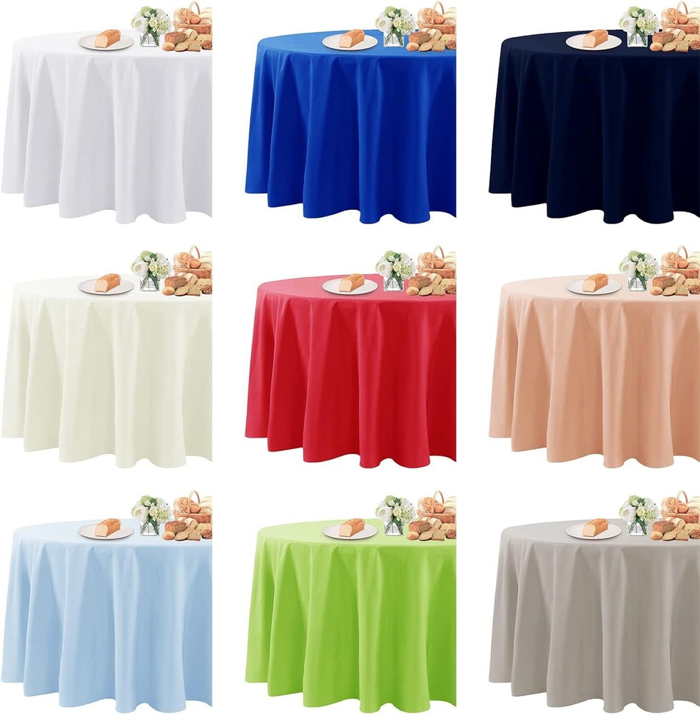Fokitut 2 Pack Waterproof Round Tablecloth, 120 Round-120''-2pack, White